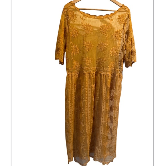Dress overlay xhilaration vintage lace semi sheer yellow xxl stretch boho - Picture 1 of 2